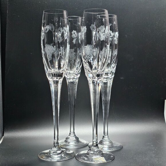 4 Mikasa Bacchus Champagne Flutes 10.7" fine crystal grape vine cut glass elegan - Picture 1 of 10